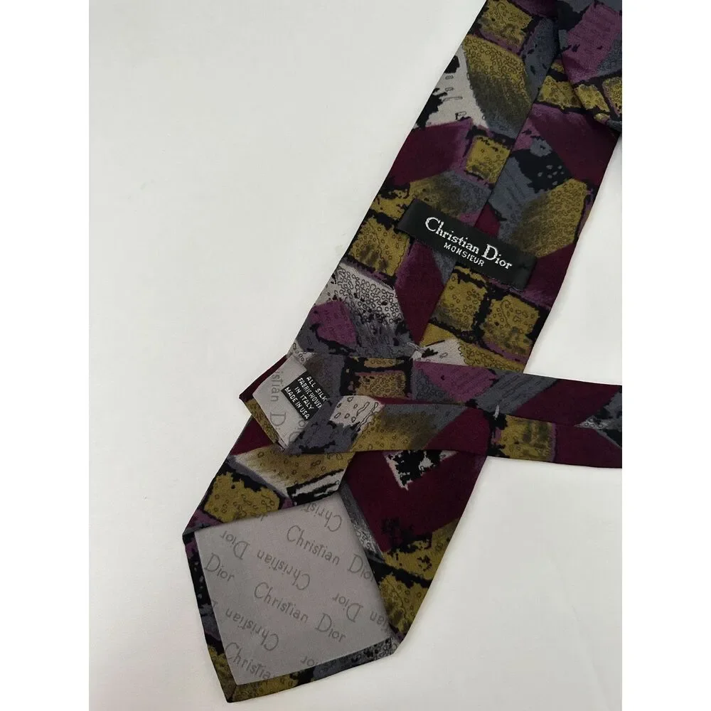 Christian Dior Monsieur 100% Silk Vintage Abstract Mens Neckties-Lot of 2